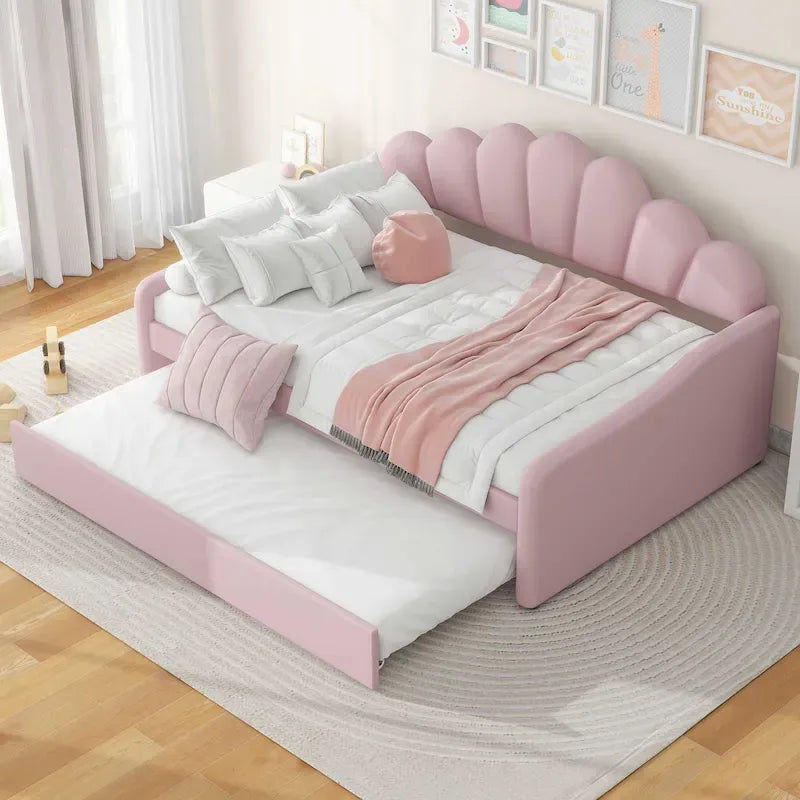 Sofá cama tapizado de tamaño completo con cama nido extraíble y tela de terciopelo