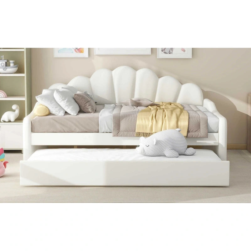 Sofá cama tapizado de tamaño completo con cama nido extraíble y tela de terciopelo