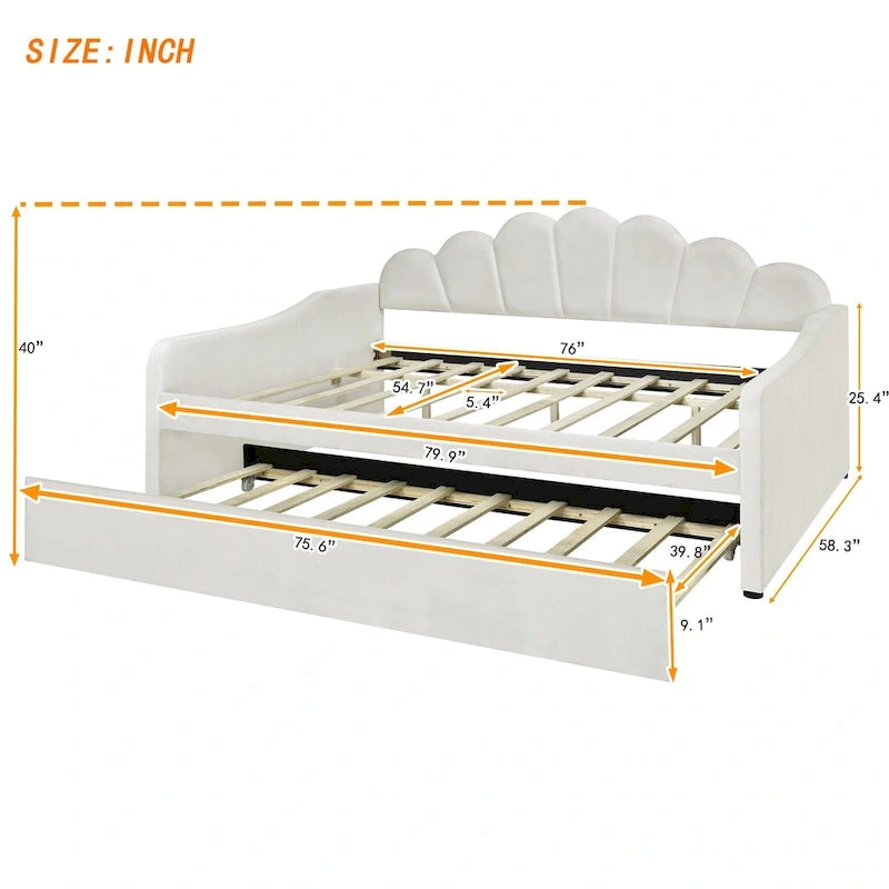 Sofá cama tapizado de tamaño completo con cama nido extraíble y tela de terciopelo