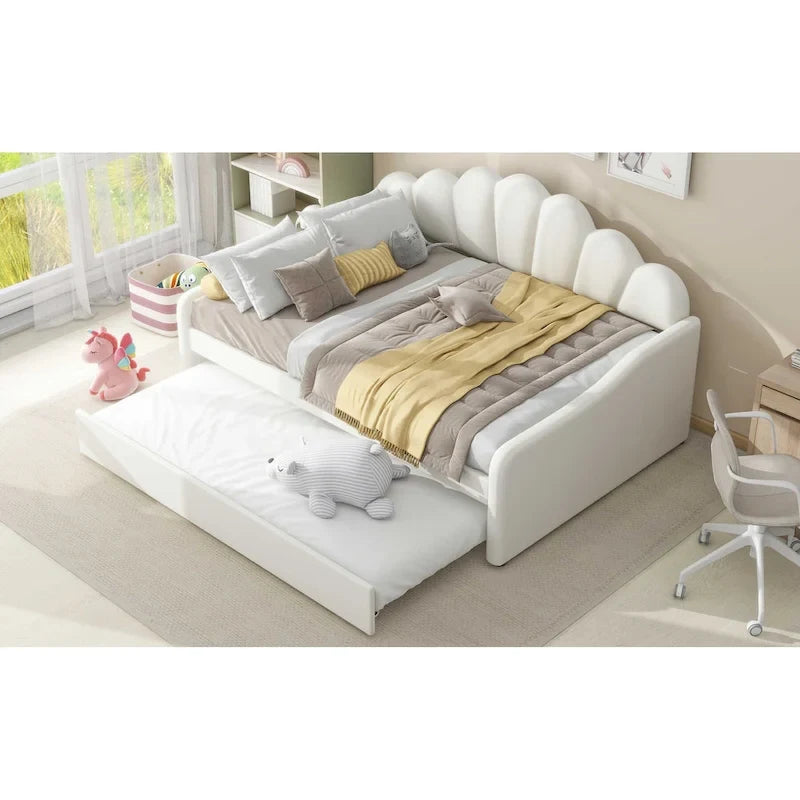 Sofá cama tapizado de tamaño completo con cama nido extraíble y tela de terciopelo