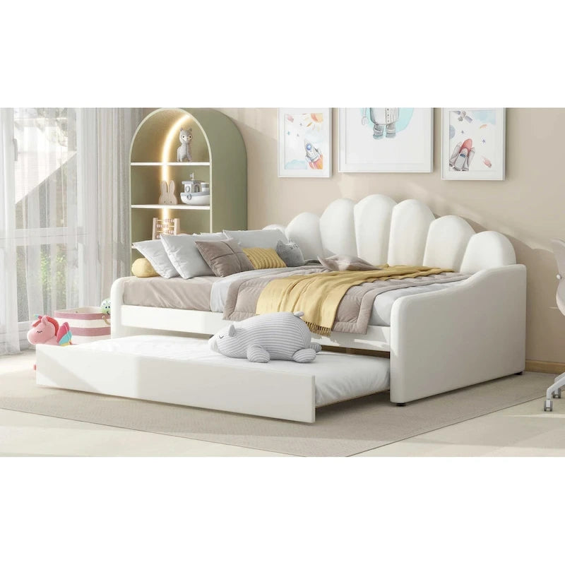 Sofá cama tapizado de tamaño completo con cama nido extraíble y tela de terciopelo