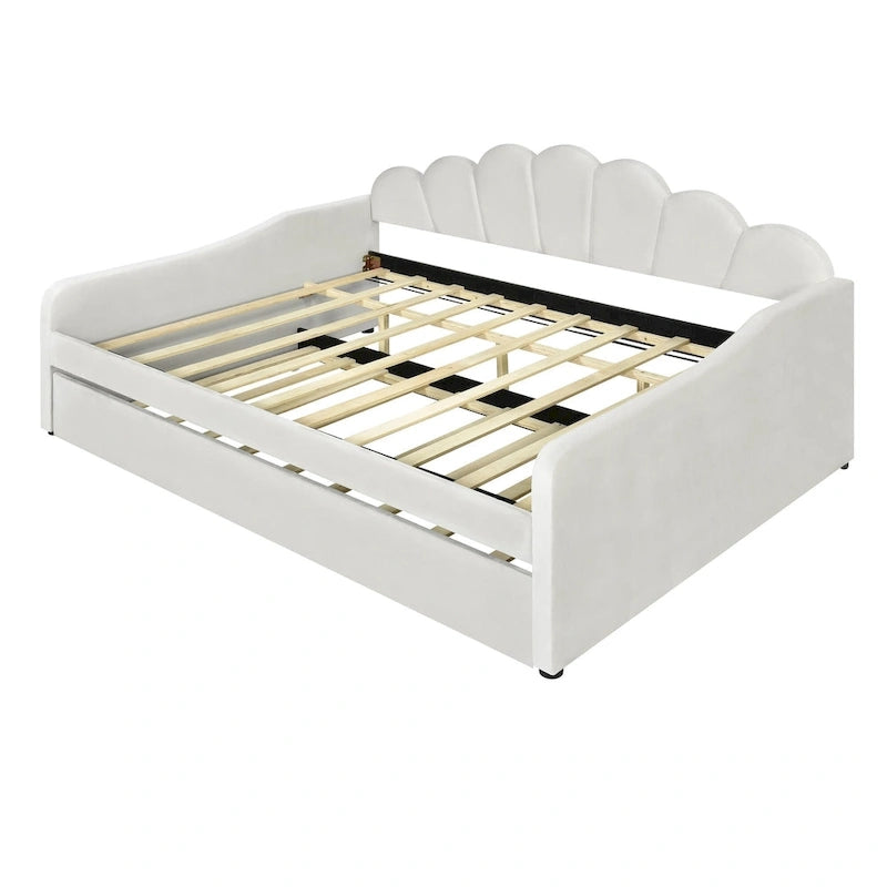 Sofá cama tapizado de tamaño completo con cama nido extraíble y tela de terciopelo