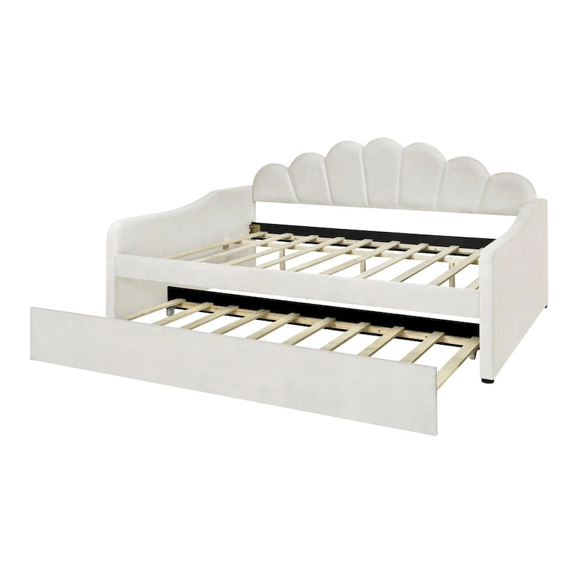 Sofá cama tapizado de tamaño completo con cama nido extraíble y tela de terciopelo