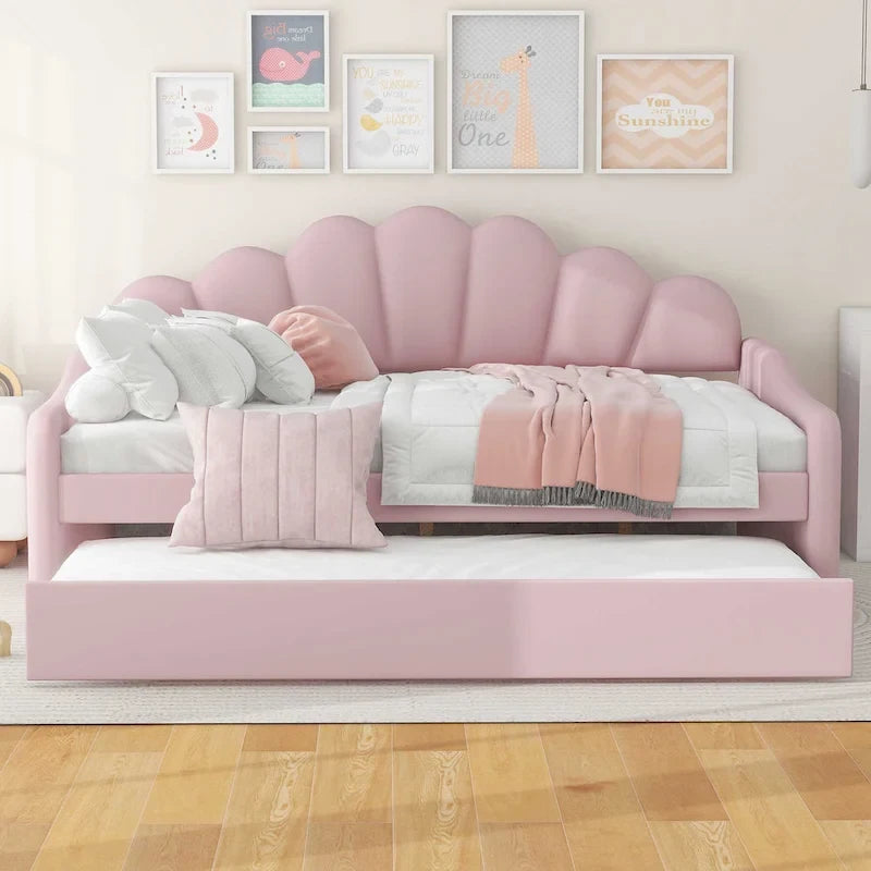 Sofá cama tapizado de tamaño completo con cama nido extraíble y tela de terciopelo