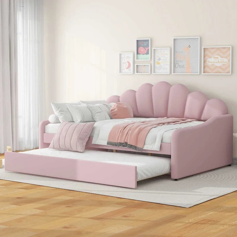 Sofá cama tapizado de tamaño completo con cama nido extraíble y tela de terciopelo