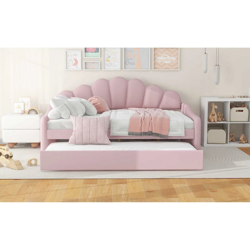 Sofá cama tapizado de tamaño completo con cama nido extraíble y tela de terciopelo