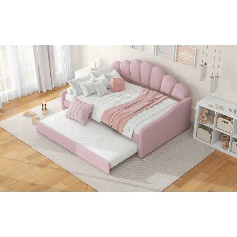 Sofá cama tapizado de tamaño completo con cama nido extraíble y tela de terciopelo
