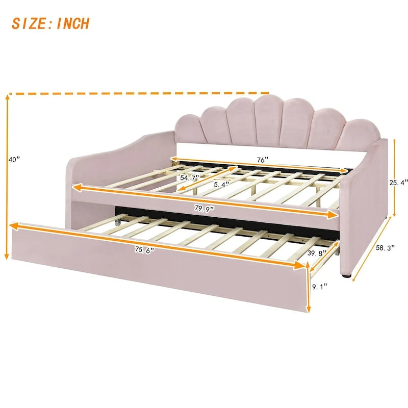 Sofá cama tapizado de tamaño completo con cama nido extraíble y tela de terciopelo