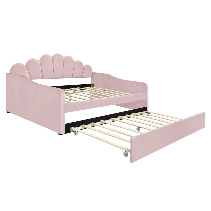 Sofá cama tapizado de tamaño completo con cama nido extraíble y tela de terciopelo