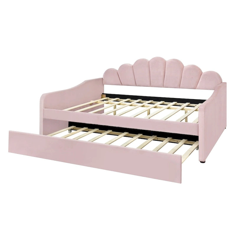 Sofá cama tapizado de tamaño completo con cama nido extraíble y tela de terciopelo