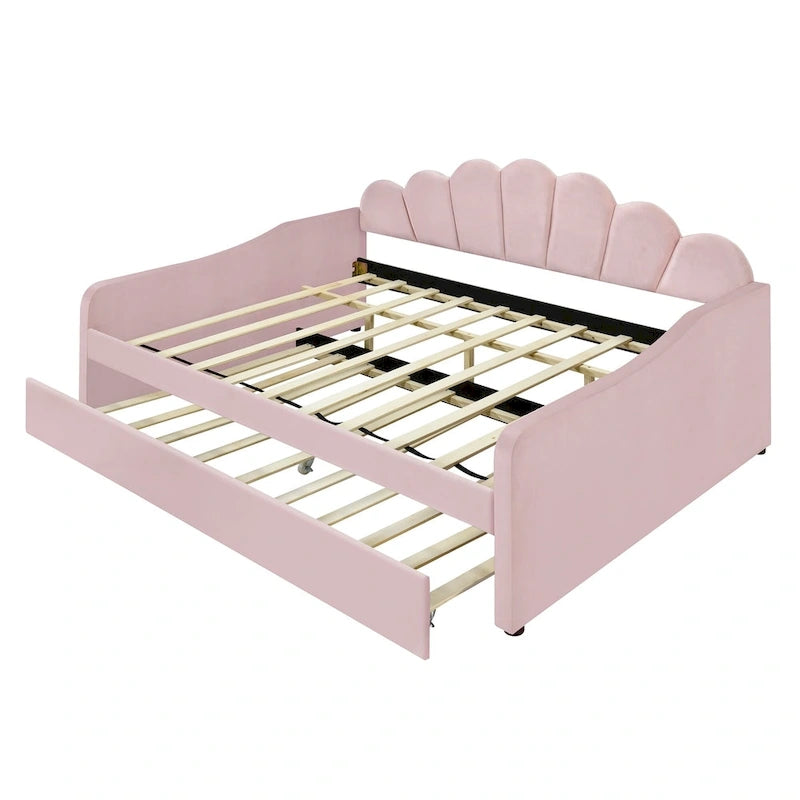 Sofá cama tapizado de tamaño completo con cama nido extraíble y tela de terciopelo