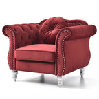 Sillón decorativo de terciopelo capitoné con cojín redondo – Rojo
