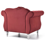 Sillón decorativo de terciopelo capitoné con cojín redondo – Rojo