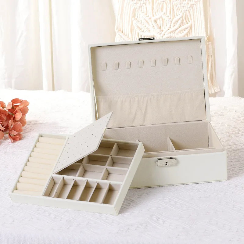 Joyero organizador de 2 capas con cajón y espejo