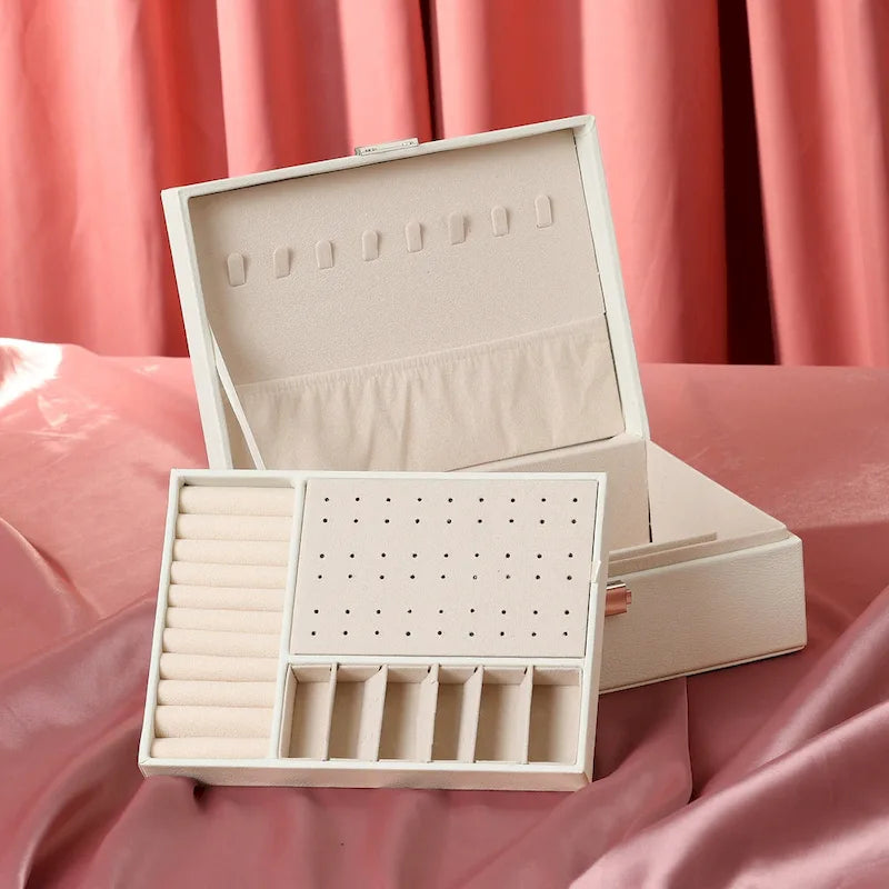 Joyero organizador de 2 capas con cajón y espejo