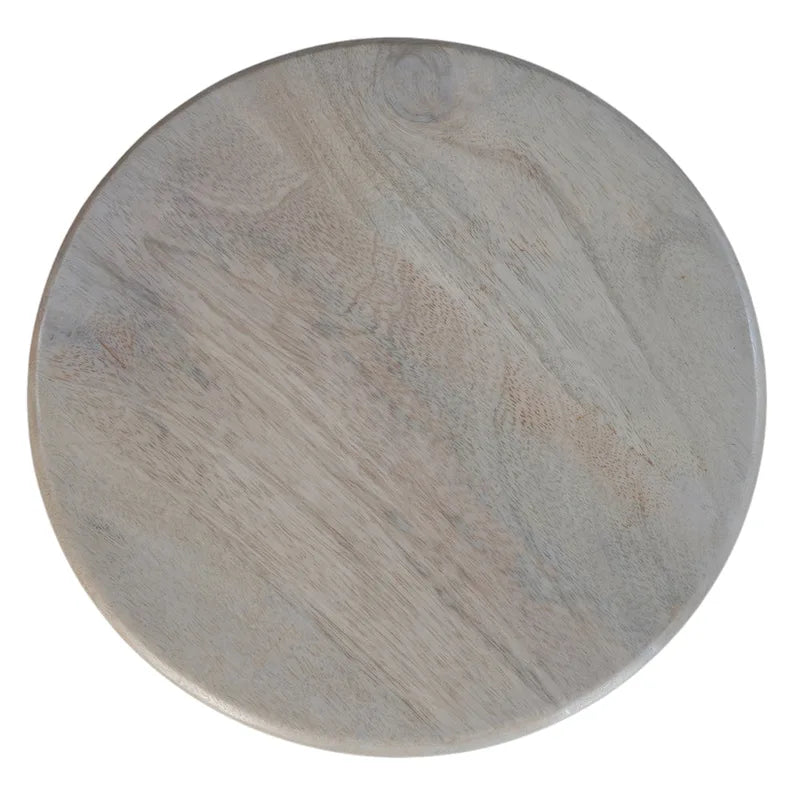 Mesa auxiliar redonda de 12 pulgadas, base de pedestal torneada, madera de mango beige con acabado marrón natural