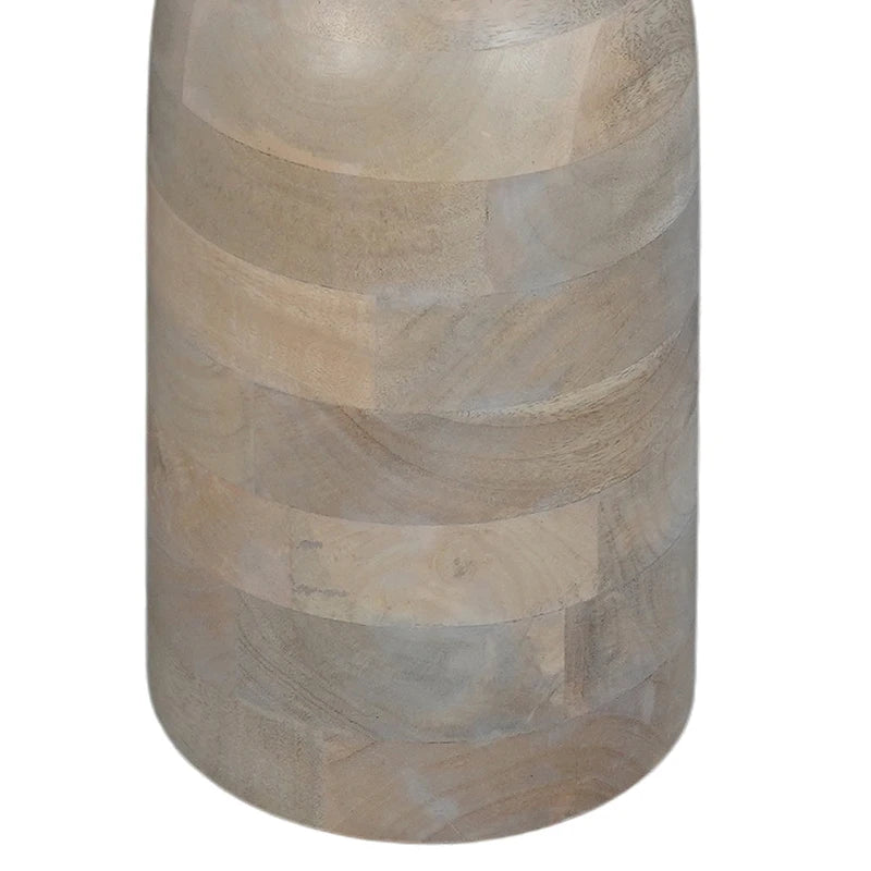 Mesa auxiliar redonda de 12 pulgadas, base de pedestal torneada, madera de mango beige con acabado marrón natural