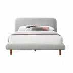 Cama King Size con Bordes Curvos y Tapizado Bouclé Gris