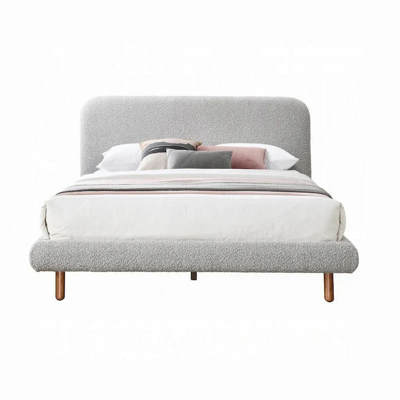Cama King Size con Bordes Curvos y Tapizado Bouclé Gris