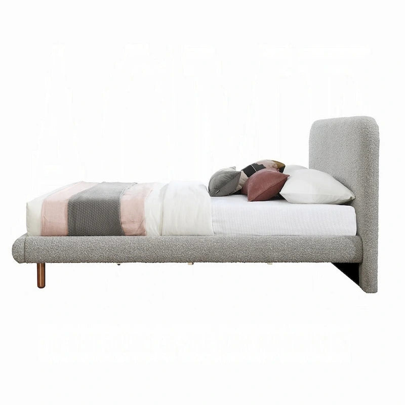 Cama King Size con Bordes Curvos y Tapizado Bouclé Gris