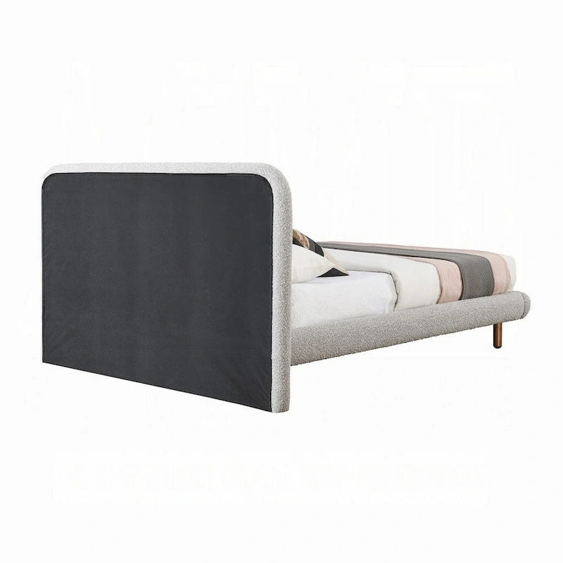 Cama King Size con Bordes Curvos y Tapizado Bouclé Gris