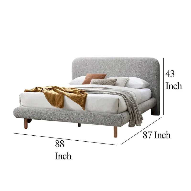 Cama King Size con Bordes Curvos y Tapizado Bouclé Gris