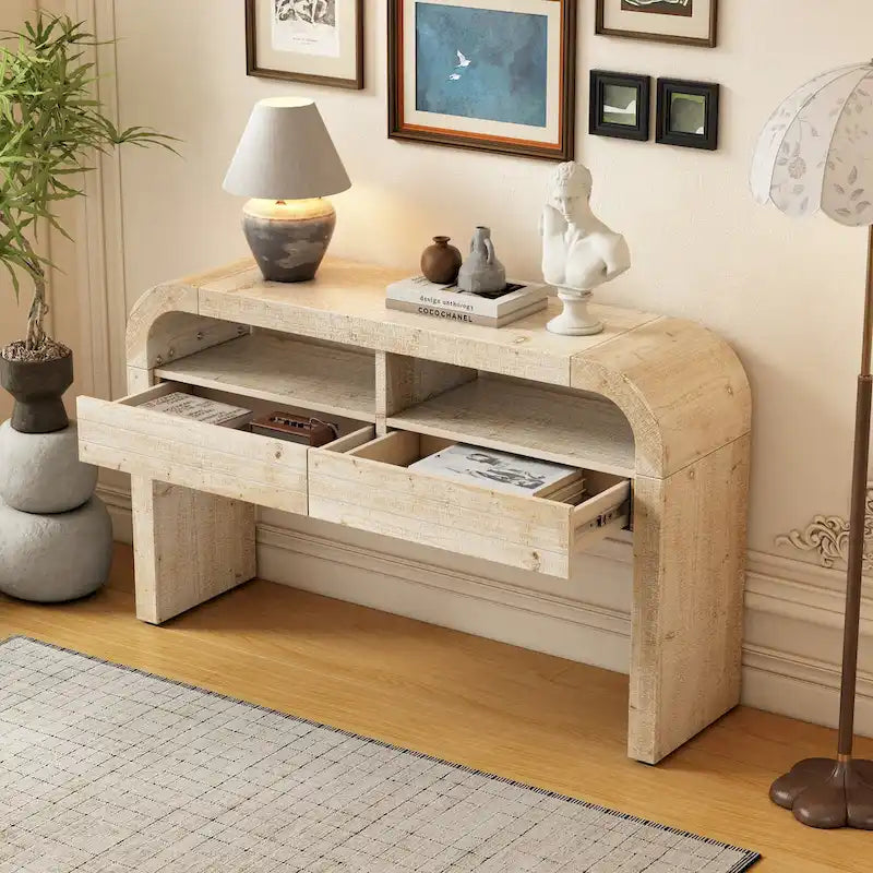 Mesa consola con cajones de almacenamiento y estante abierto