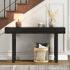 Mesa consola estrecha con detalle de ratán y 2 cajones – Negro antiguo