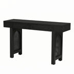 Mesa consola estrecha con detalle de ratán y 2 cajones – Negro antiguo
