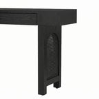 Mesa consola estrecha con detalle de ratán y 2 cajones – Negro antiguo