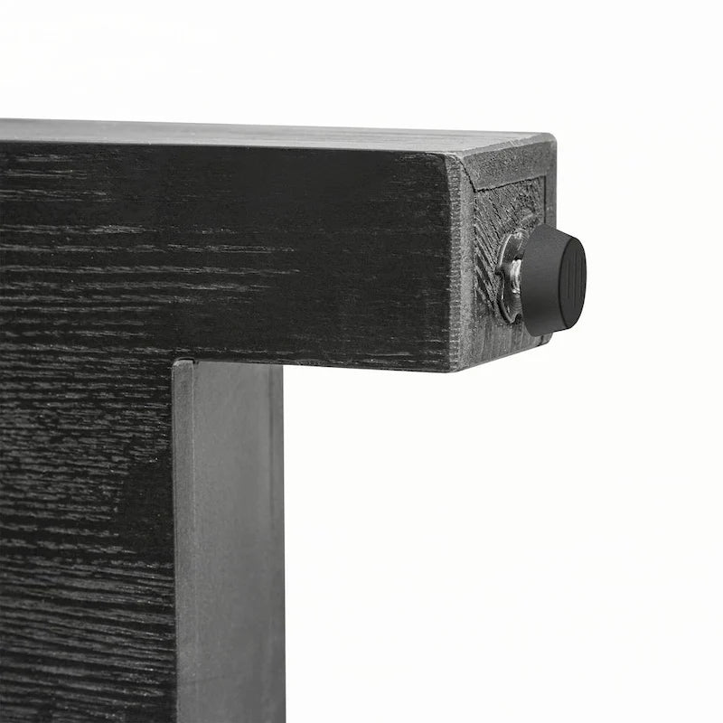 Mesa consola estrecha con detalle de ratán y 2 cajones – Negro antiguo