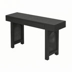 Mesa consola estrecha con detalle de ratán y 2 cajones – Negro antiguo