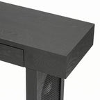 Mesa consola estrecha con detalle de ratán y 2 cajones – Negro antiguo