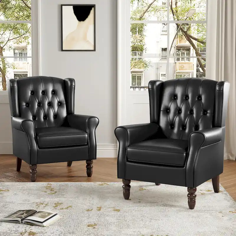Juego de 2 sillones decorativos tapizados en piel vegana con botones