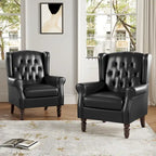 Juego de 2 sillones decorativos tapizados en piel vegana con botones