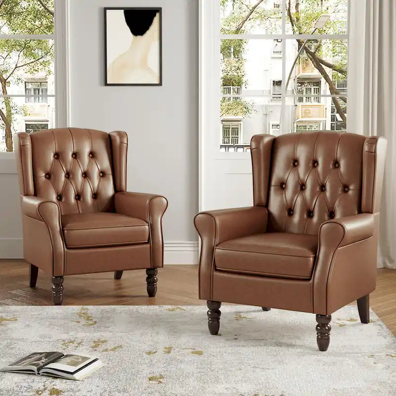 Juego de 2 sillones decorativos tapizados en piel vegana con botones