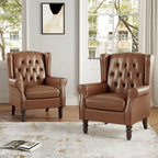 Juego de 2 sillones decorativos tapizados en piel vegana con botones