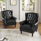 Juego de 2 sillones decorativos tapizados en piel vegana con botones