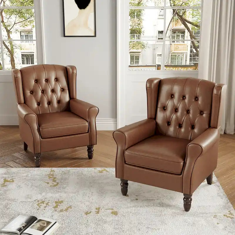 Juego de 2 sillones decorativos tapizados en piel vegana con botones