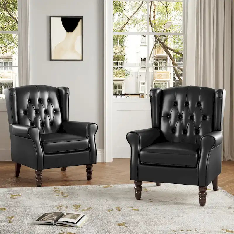 Juego de 2 sillones decorativos tapizados en piel vegana con botones
