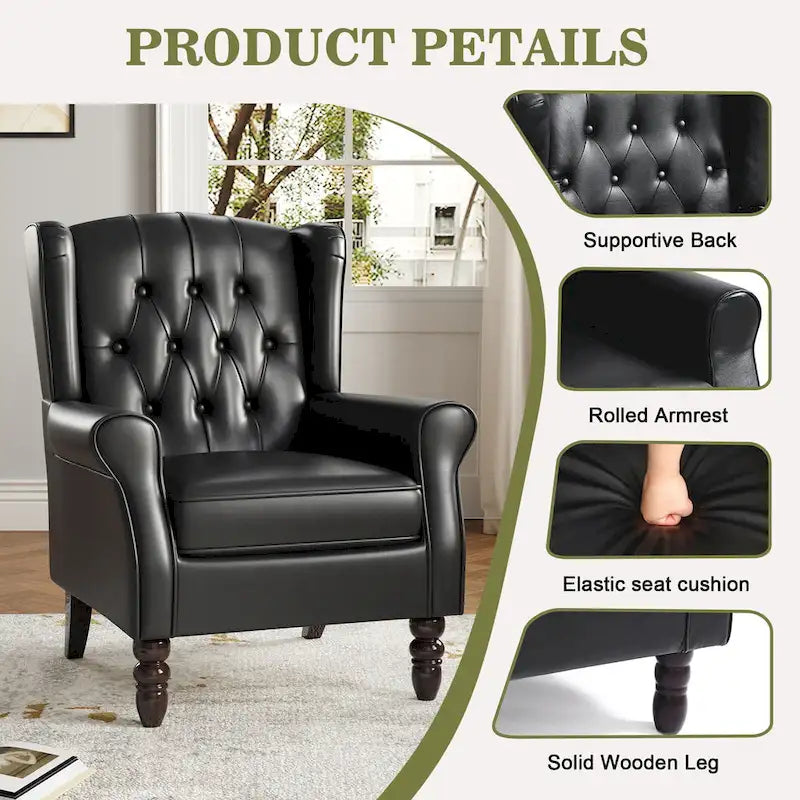 Juego de 2 sillones decorativos tapizados en piel vegana con botones
