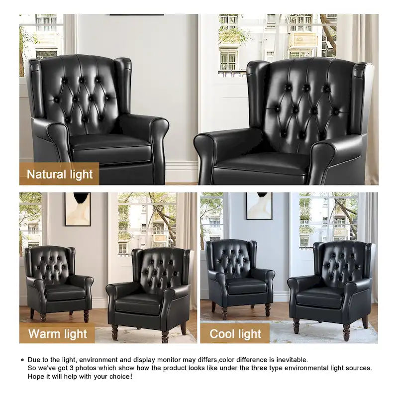 Juego de 2 sillones decorativos tapizados en piel vegana con botones