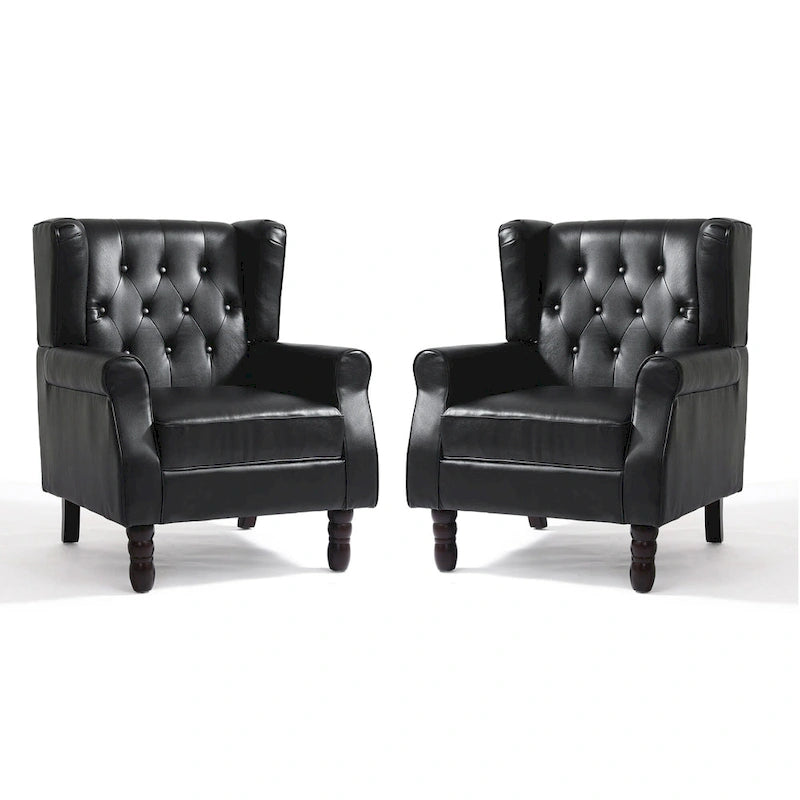 Juego de 2 sillones decorativos tapizados en piel vegana con botones