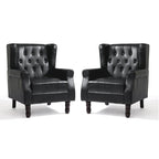 Juego de 2 sillones decorativos tapizados en piel vegana con botones