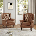 Juego de 2 sillones decorativos tapizados en piel vegana con botones