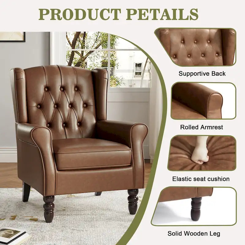 Juego de 2 sillones decorativos tapizados en piel vegana con botones