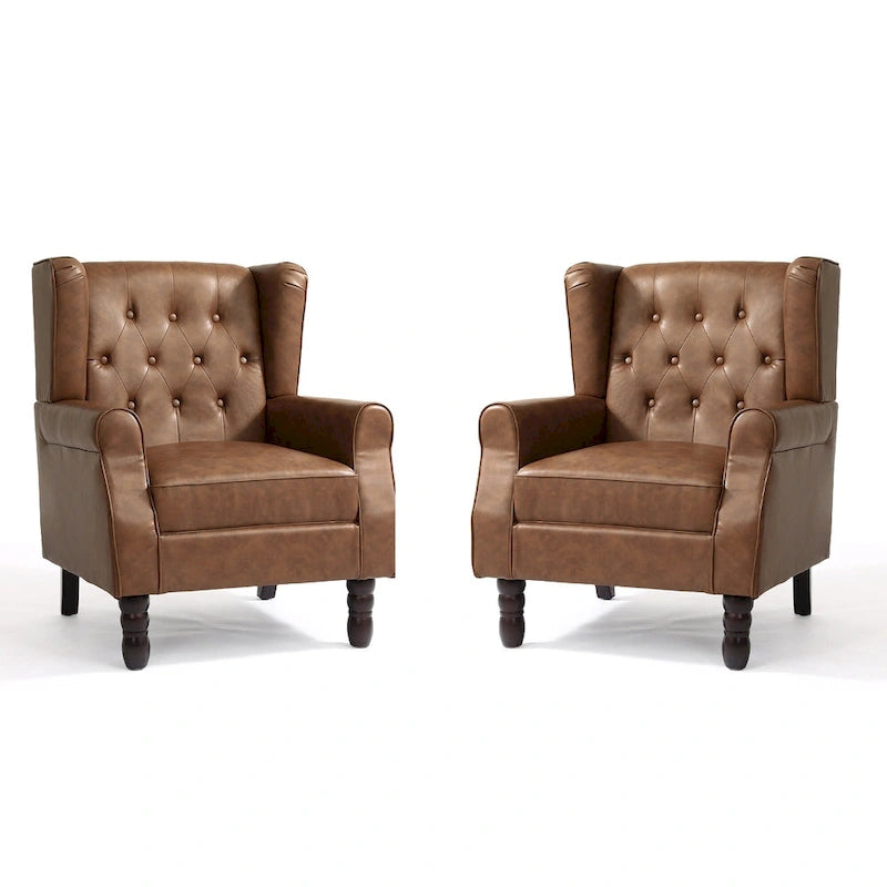 Juego de 2 sillones decorativos tapizados en piel vegana con botones