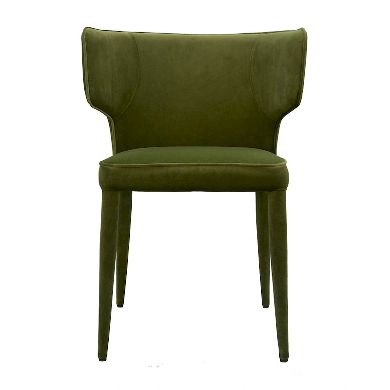Silla de comedor moderna de cuero con respaldo alto y alas extendidas