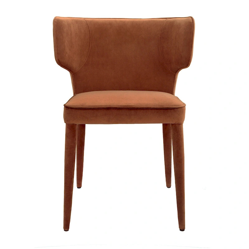 Silla de comedor moderna de cuero con respaldo alto y alas extendidas
