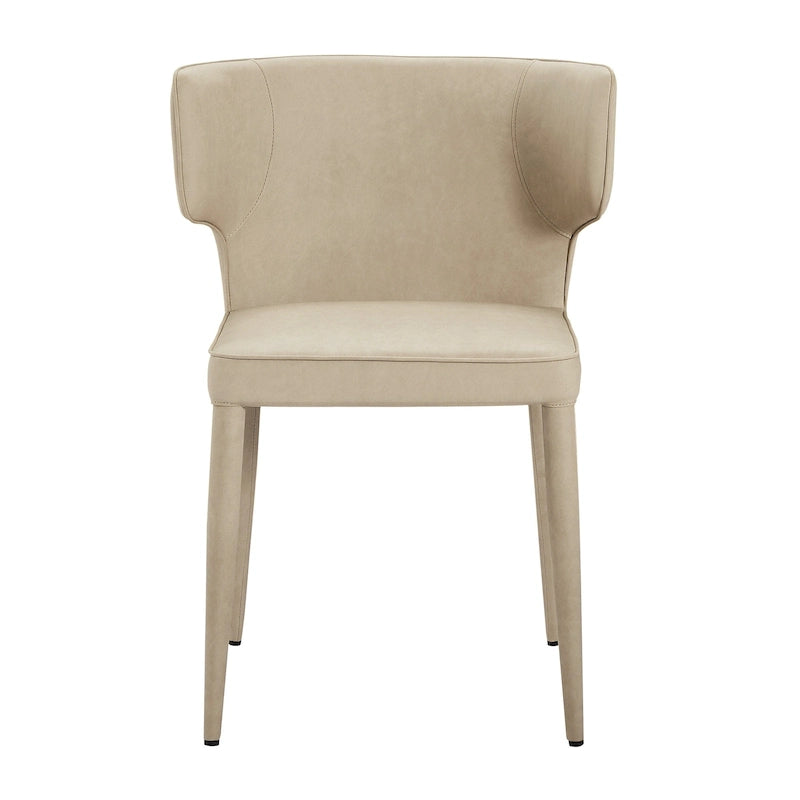 Silla de comedor moderna de cuero con respaldo alto y alas extendidas